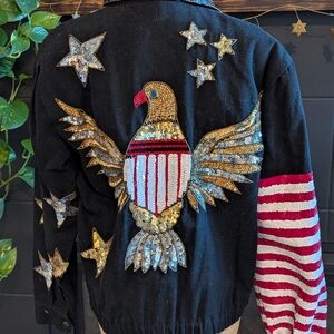 RARE Stars & Stripes Sequin Jacket // USA Flying Eagles Sequined Bomber Jacket /
